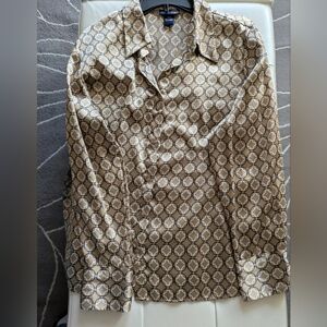 Quatrefoil Print Soft Long Sleeve Satin Blouse
